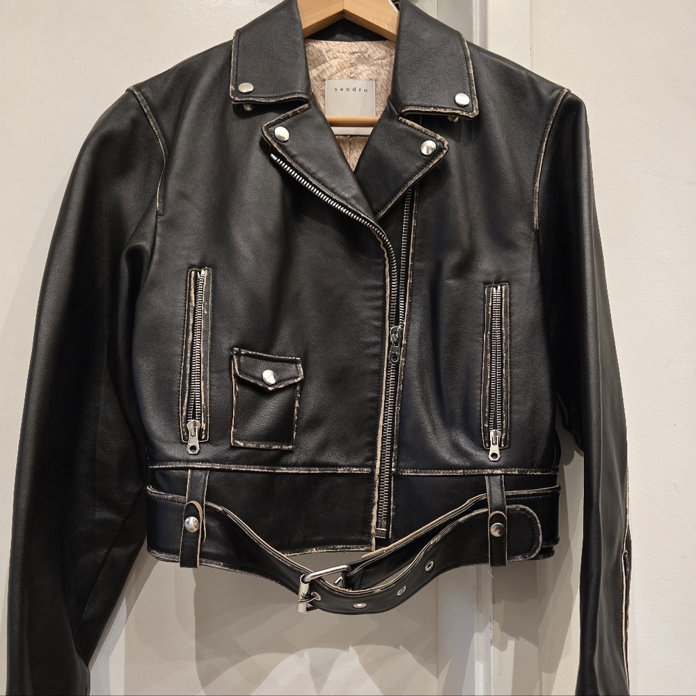 Sandro Black Leather Moto Jacket